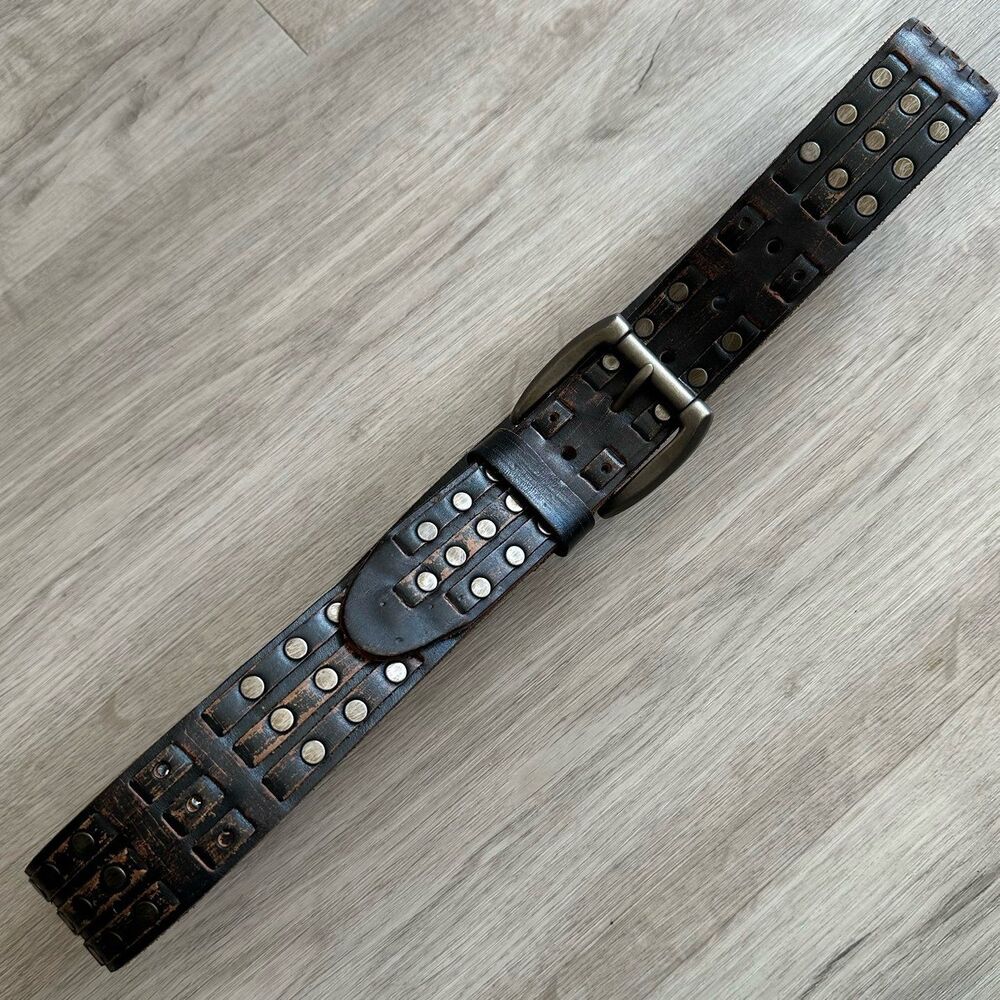 Metro Park Men's Studded Brown Leather Belt with Buckle Size 34